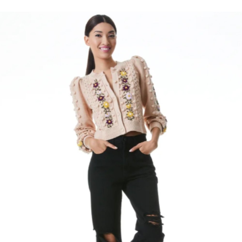 Alice + Olivia | Kitty Puff Sleeve Cardigan - Picture 5 of 16